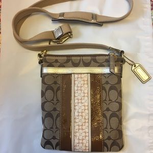 Coach Crossbody Woven/ Brown Patent Leather Bag